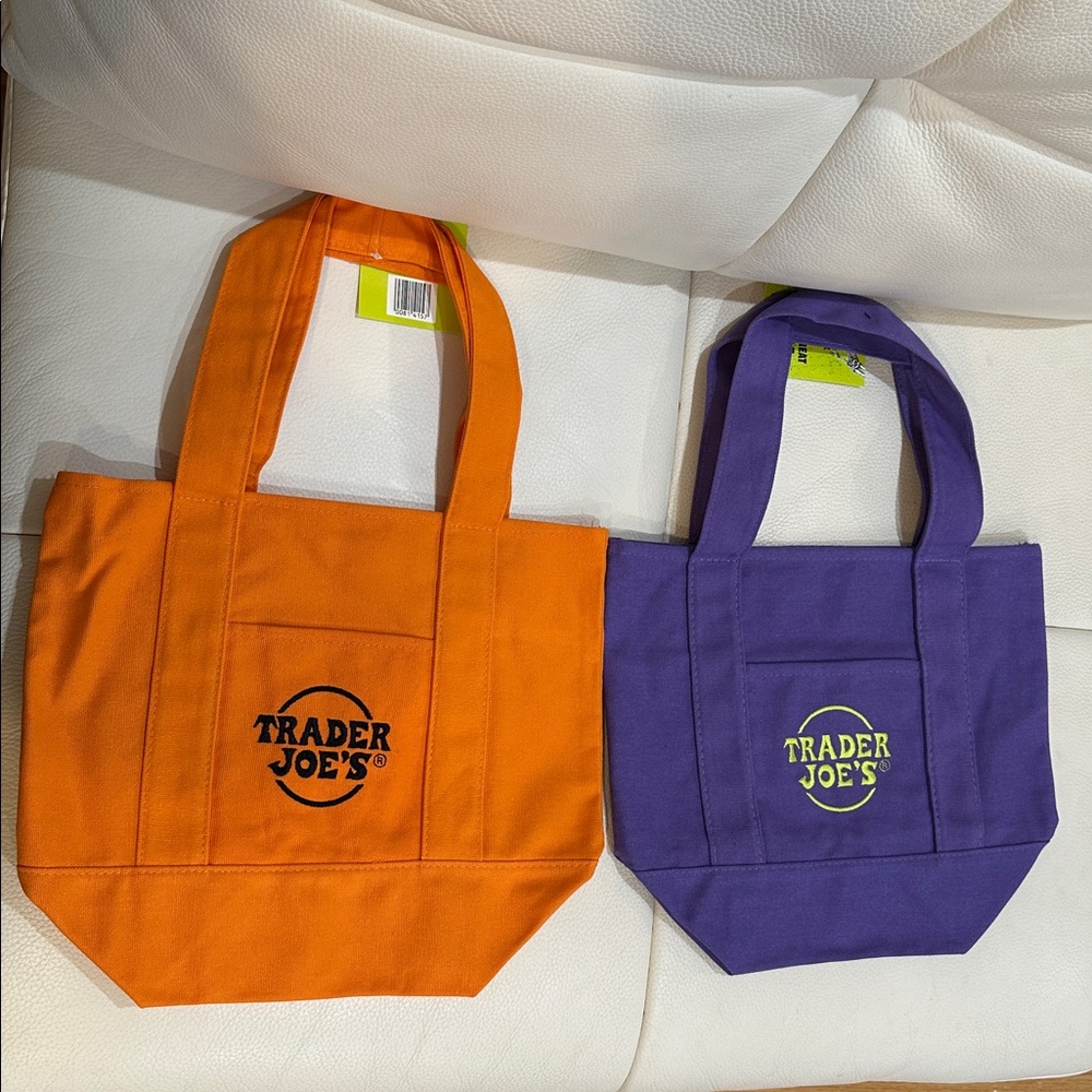 Trader Joe's Trick-or-Treat Mini Canvas Totes Limited Edition Orange& Purple NWT